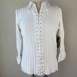 NWT Multiples Full Zip White Sweater Top Size M
